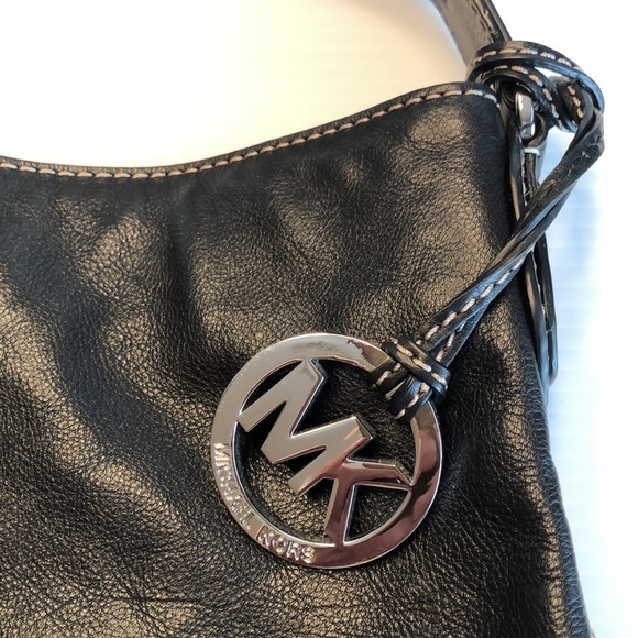 MICHAEL MICHAEL KORS Large Black Leather Tote Shoulder Bag Purse Silver Studs - Picture 5 of 16